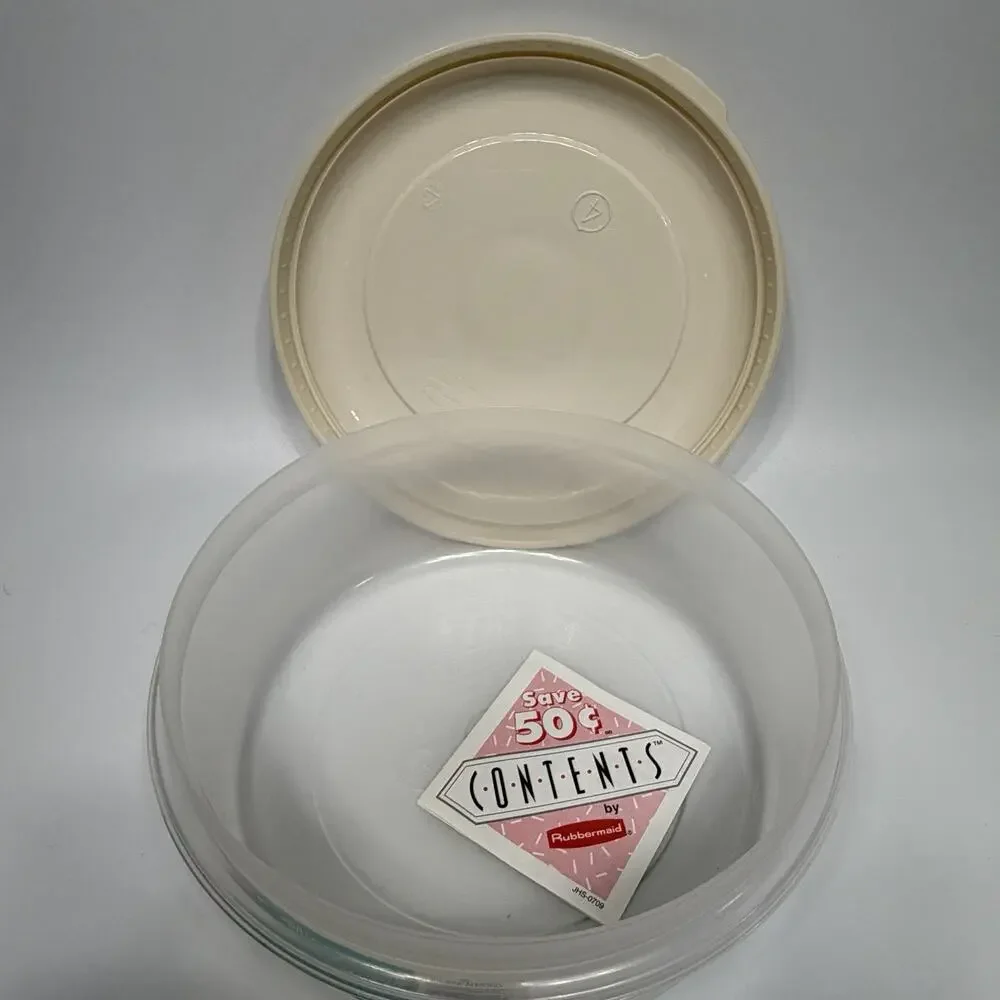 2 Rubbermaid Servin Saver #2 Storage Container Round Almond Lid 1.7 pt 0433